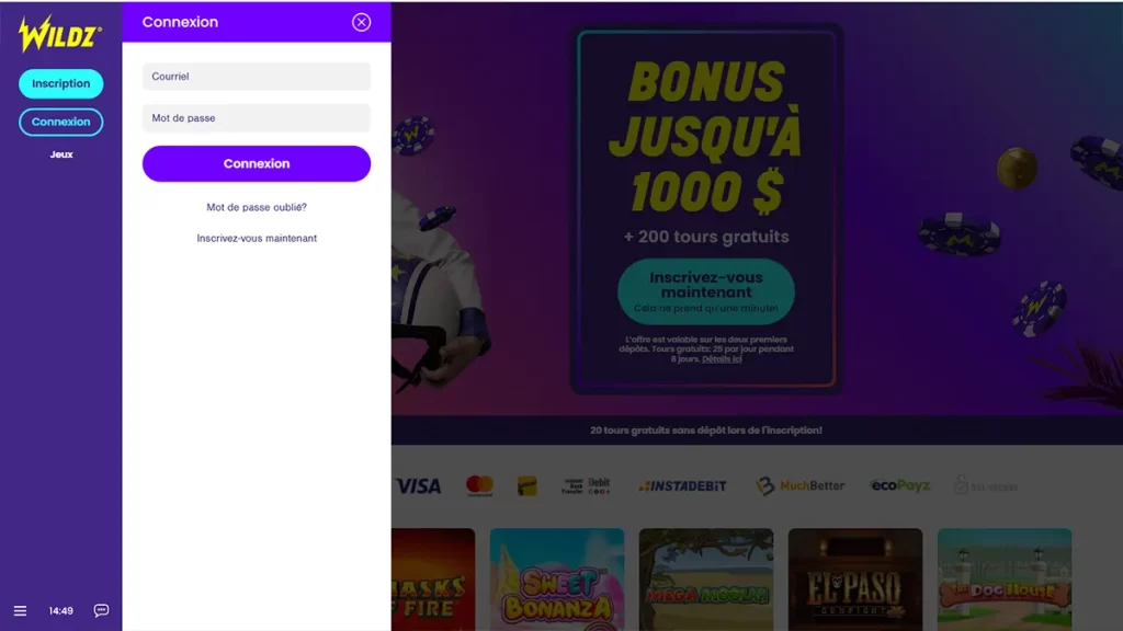 Login to Wildz Casino